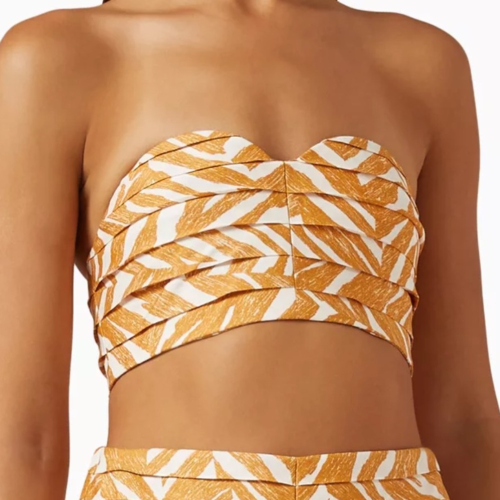 Shona Joy Imani Yellow and White Strapless Crop Top US Size 2